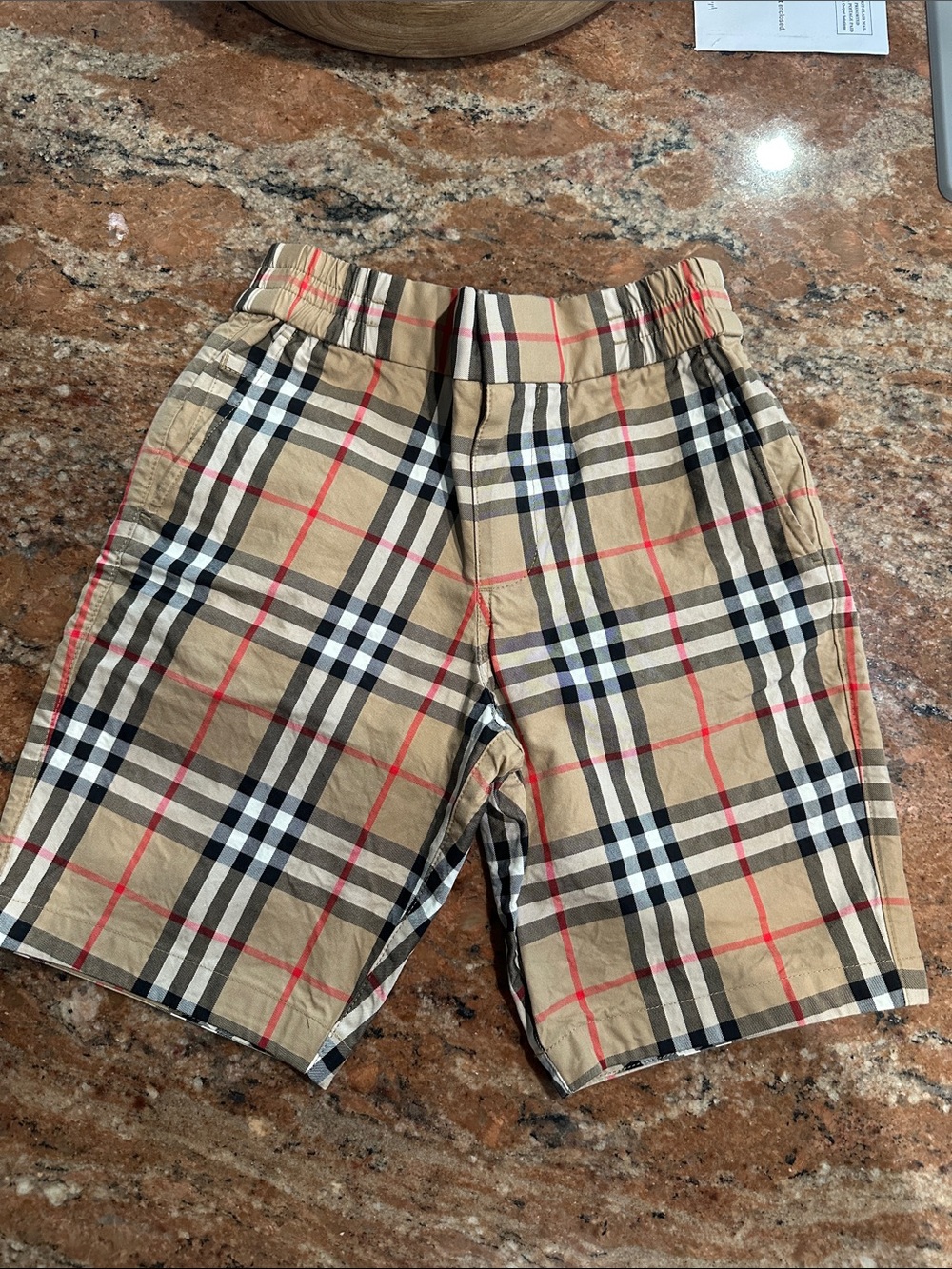 Burberry Beige Plaid Kids Shorts with Black & Red Lines